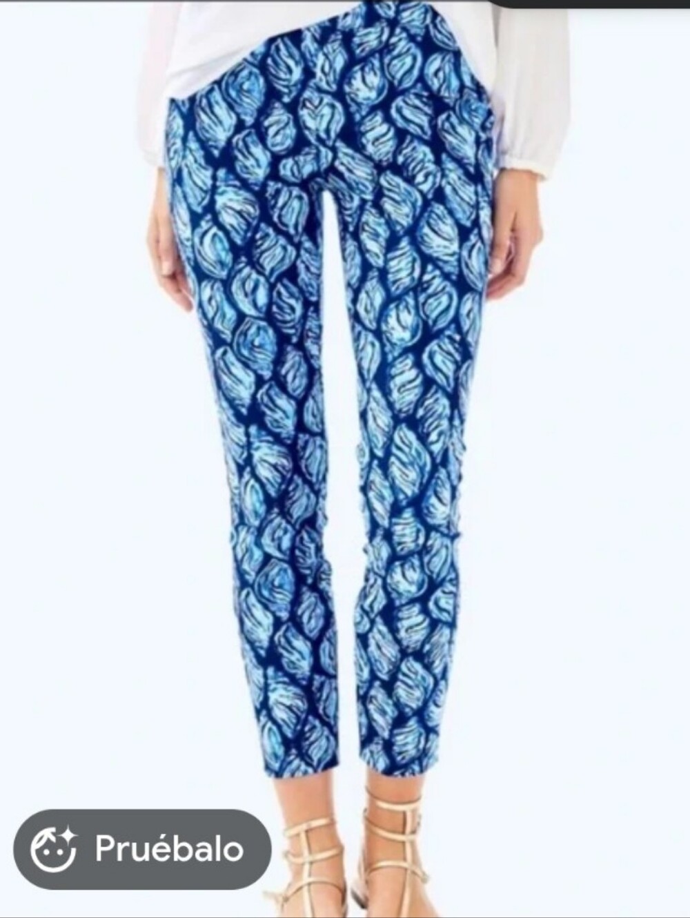 Lilly Pulitzer Navy and Light Blue Sea-Print Stretch Pant